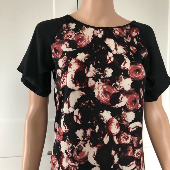 Boohoo Short Sleeve Black Pink Floral Mini Dress Cover Up XS 2 - Picture 7 of 7